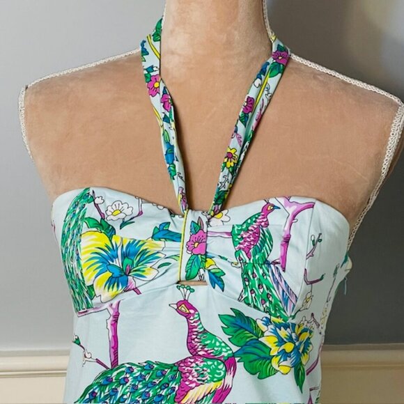 Tibi Y2k Green Label Peacock Halter Dress Vintage Resortwear XS - Picture 4 of 9